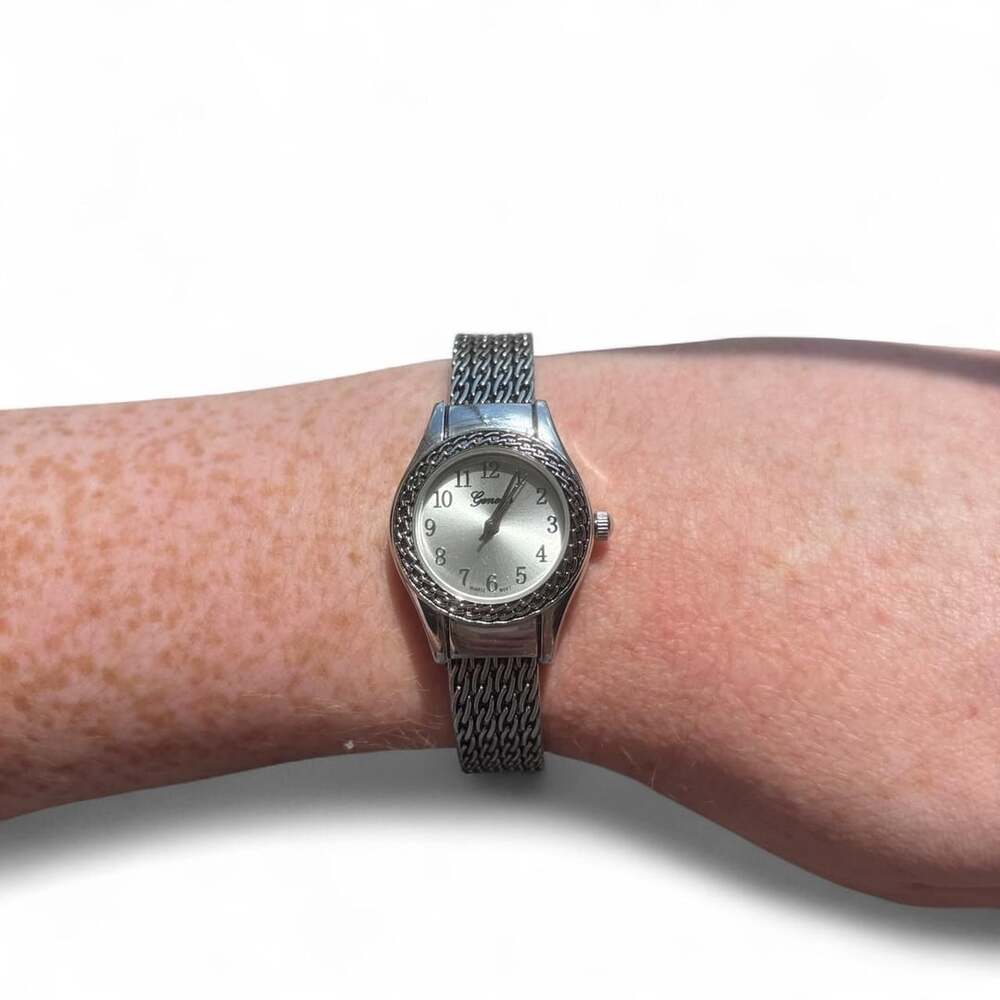Geneva Silver Mesh Cuff Quartz Watch - Picture 5 of 5